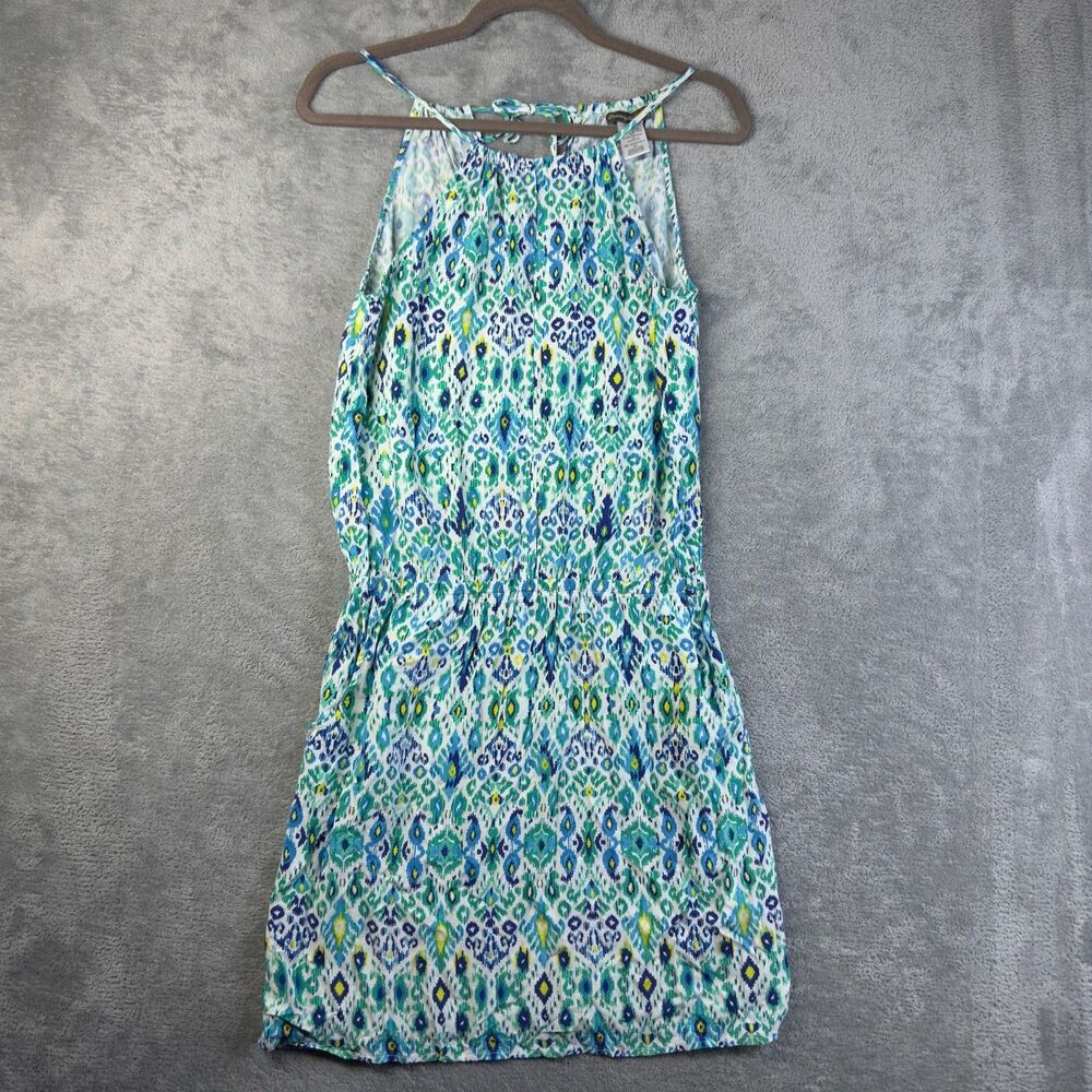 Tommy Bahama Dress Womens Small Blue Green Ikat High-Neck Maxi Pockets Beach